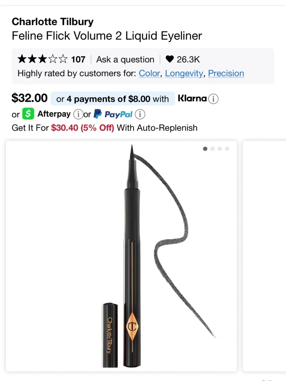 Charlotte Tilbury The Feline Flick Liquid Eyeliner — Black & Gold Accents